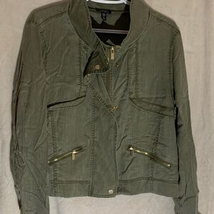 Jones New York Khaki Utility Jacket with Gold Zippers